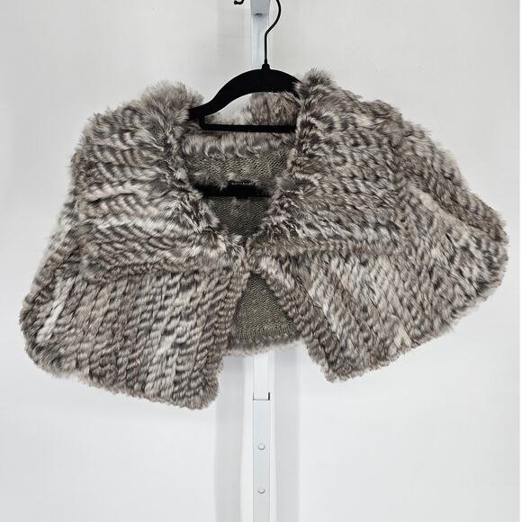 Vintage Y2K BEBE 100% Rabbit Fur Crop Wrap Shawl Sweater Gray - Picture 1 of 5